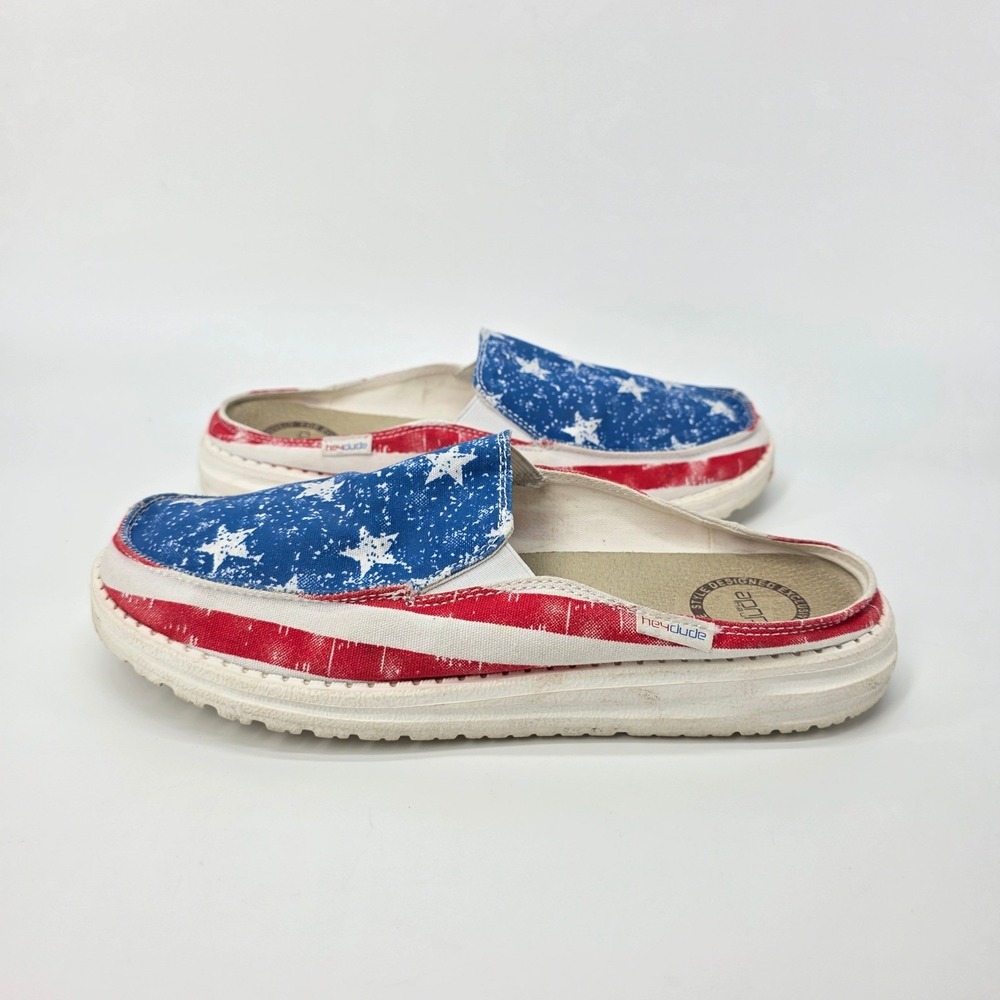 Hey Dude x Buckle Lexi Star Spangle Shoes Blue Red White Patriotic Slip Ons sz 9